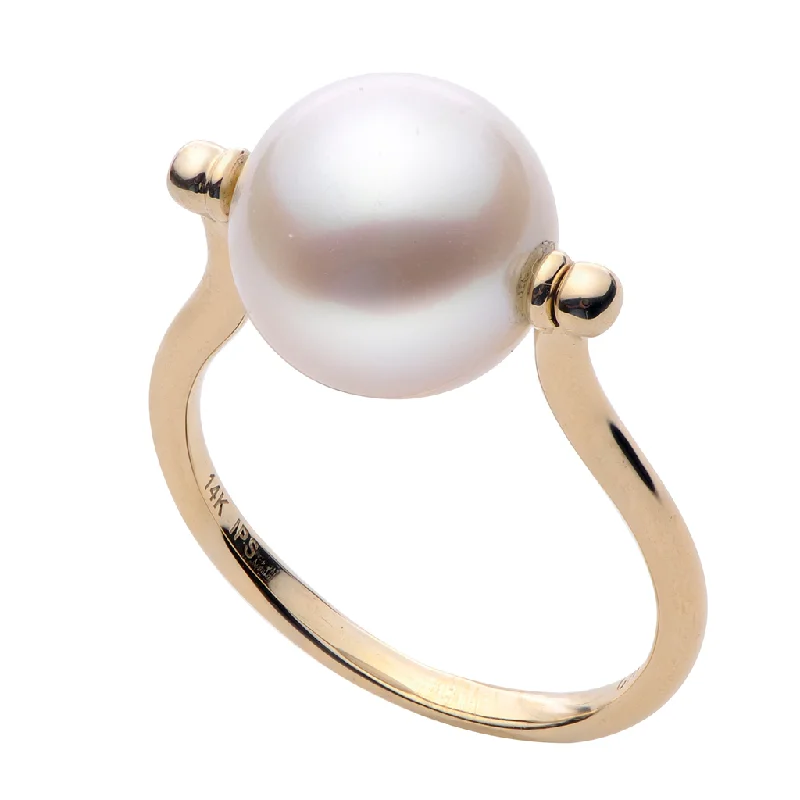 gemstone cluster ring for women -14K Yellow Gold Freshwater Pearl Ring