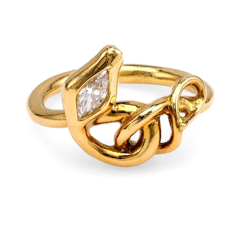 custom wedding ring set -18k Gold Snake Ring with Marquise Diamond