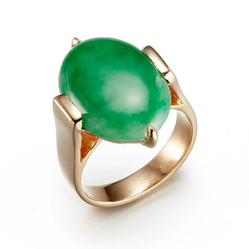 gemstone engagement ring for women -Green Jade 2-Prong Ring