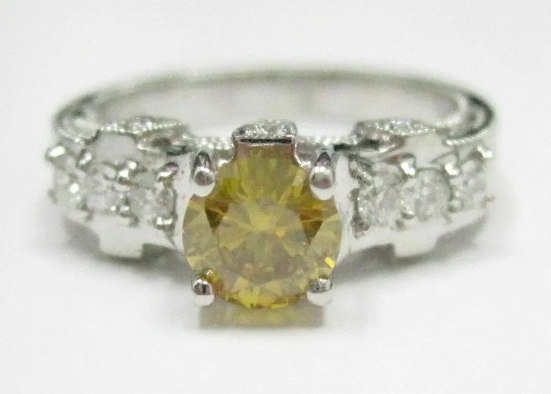 custom birthstone engagement ring -2.11 TCW HPHT Round Fancy Yellow Solitaire Diamond Engagement Ring 14kt WG