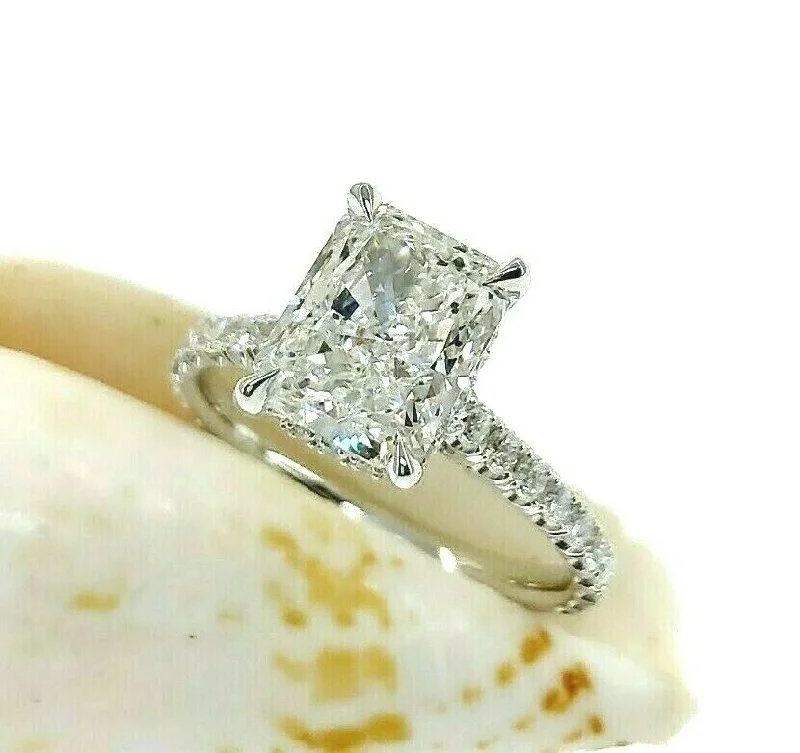 custom infinity ring for women -3.14 Carats Radiant Cut GIA G Color Under Halo Engagement Ring Center 2.50Carats