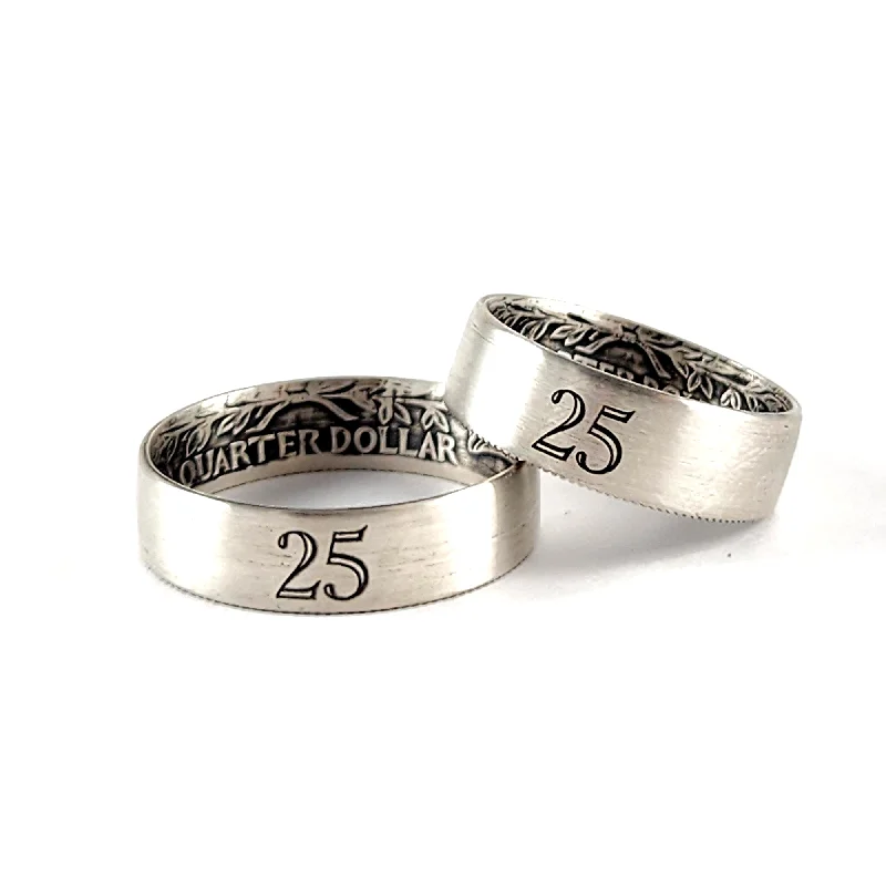 classic men’s wedding band -90% Silver Engraved "25" Quarter Ring Set - 25th Anniversary Gift