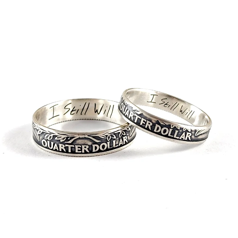 two-tone wedding ring for women -90% Silver Custom Engraved His & Hers Quarter Ring Set - 25th Anniversary Gift