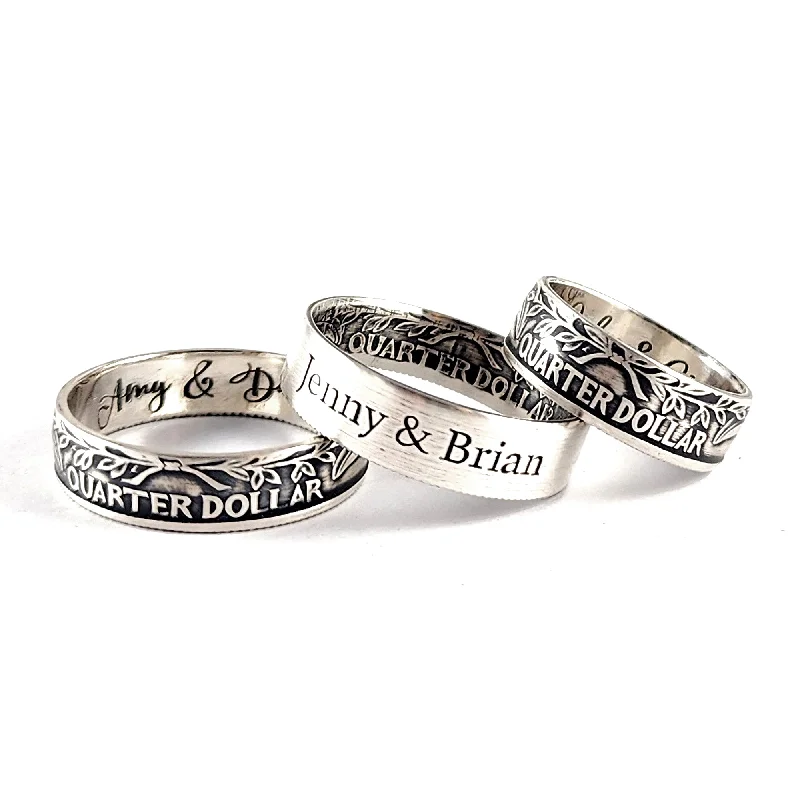 personalized anniversary ring for women -90% Silver Custom Engraved Quarter Ring - 25th Anniversary Gift