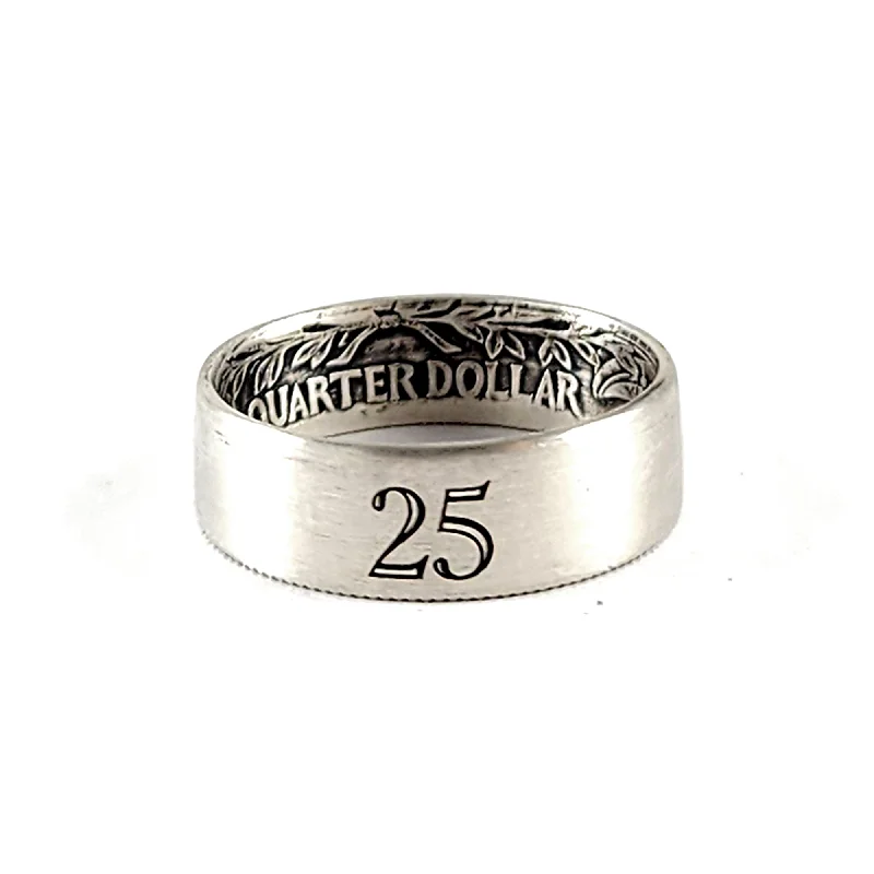 men’s gold wedding ring -90% Silver Engraved "25" Quarter Ring - 25th Anniversary Gift