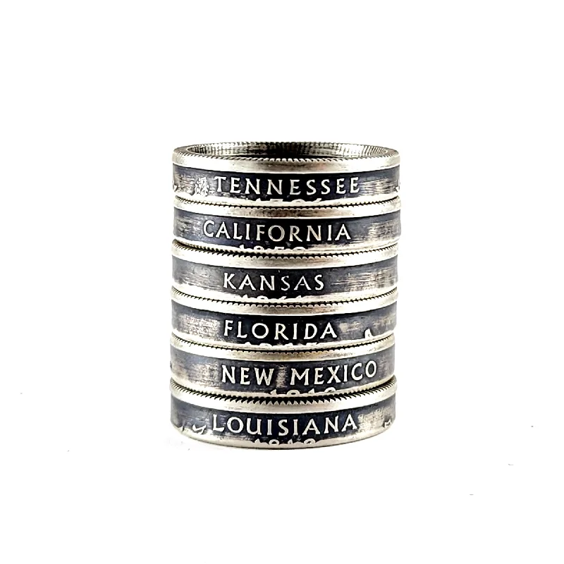 custom infinity ring for women -90% Silver State Quarter Narrow Band Coin Ring