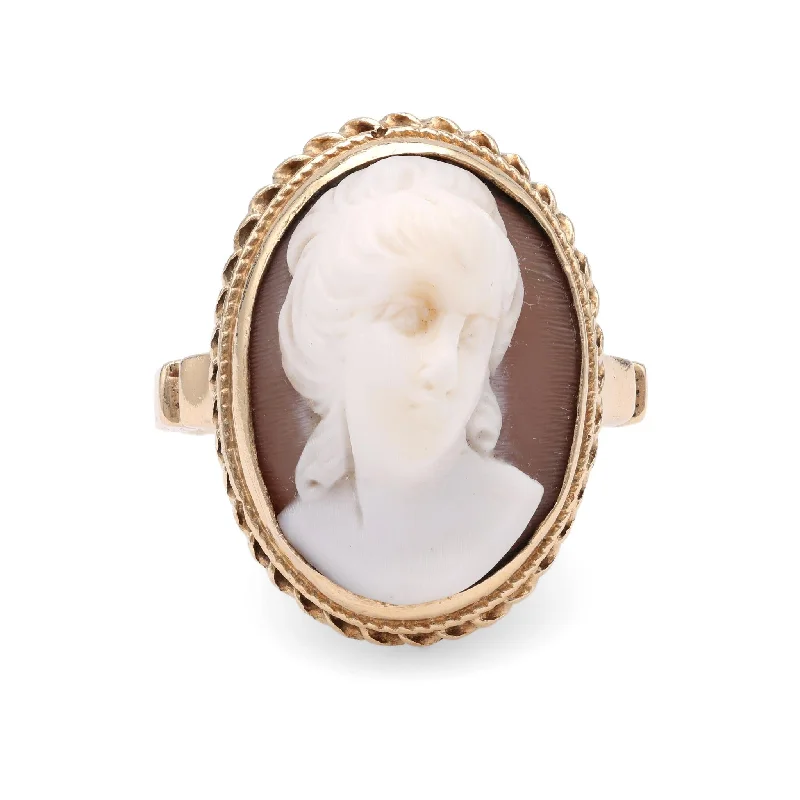 cushion cut engagement ring for women -Antique Cameo Yellow Gold Ring