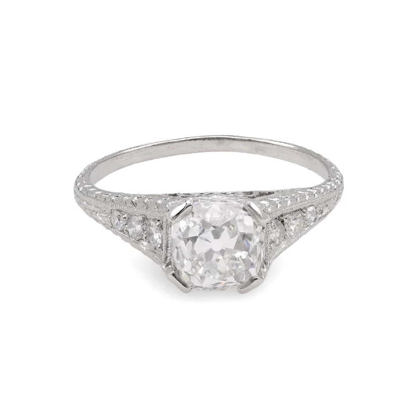 bold statement engagement ring -Art Deco Platinum 1.58 Carat Square Cut Diamond Filigree Ring