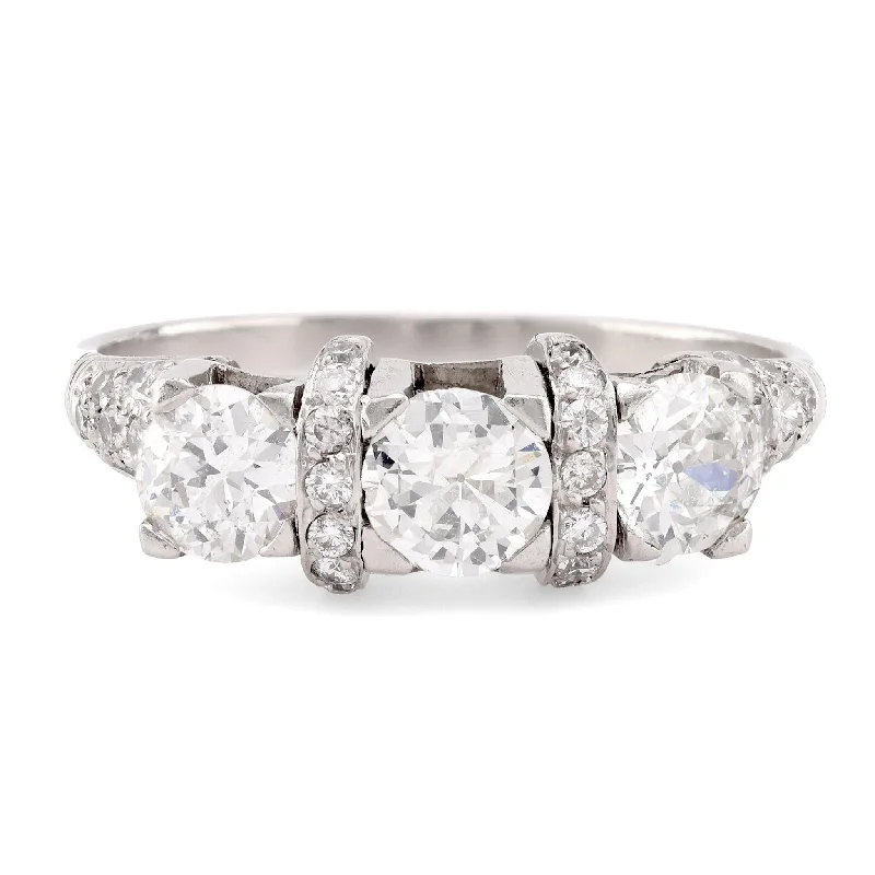 men’s classic wedding ring -Art Deco Style Diamond Platinum Three Stone Ring