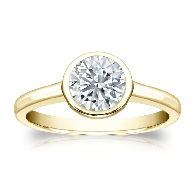 large engagement ring with diamond accents -Auriya 1 1/2ctw Round Solitaire Diamond Engagement Ring Bezel-set 18k Gold