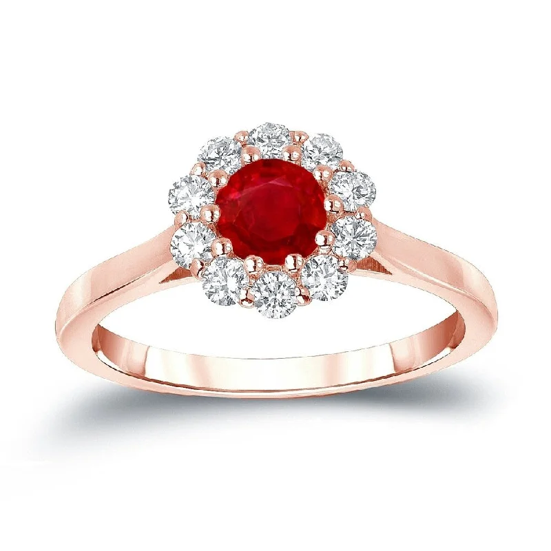 custom signet ring for men -Auriya 1/2ct Red Ruby Gemstone and 1/3ctw Halo Diamond Engagement Ring 14k Gold