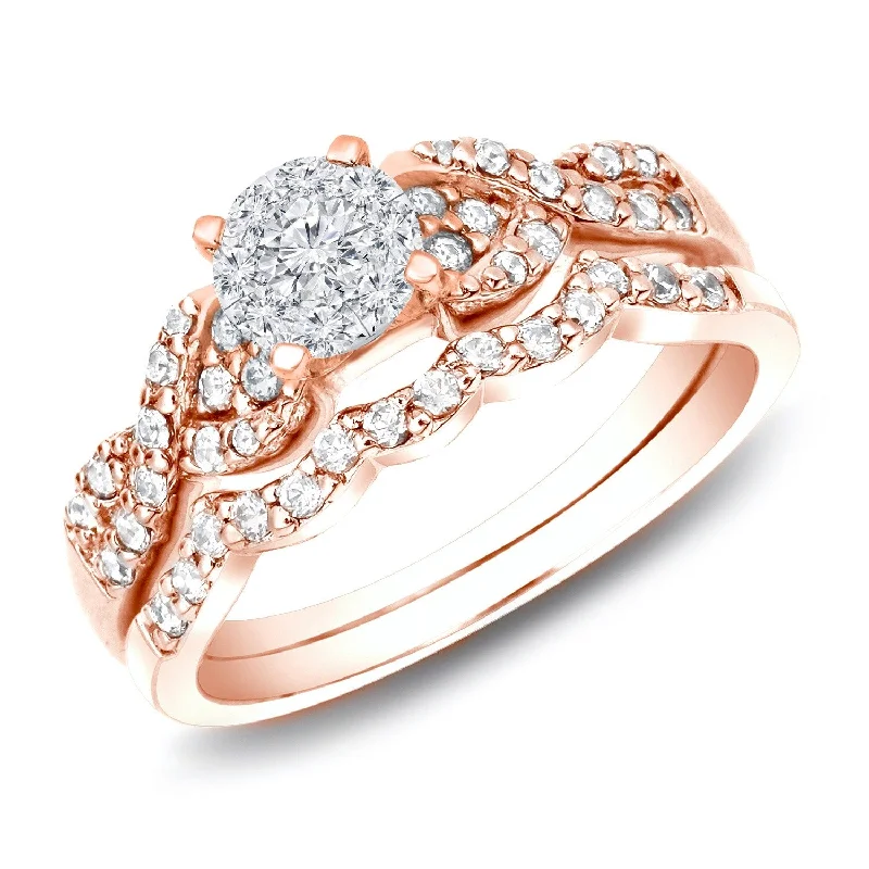 yellow gold engagement ring for women -Auriya 1/2ctw Braided Twist Diamond Engagement Ring Set 14k Rose Gold