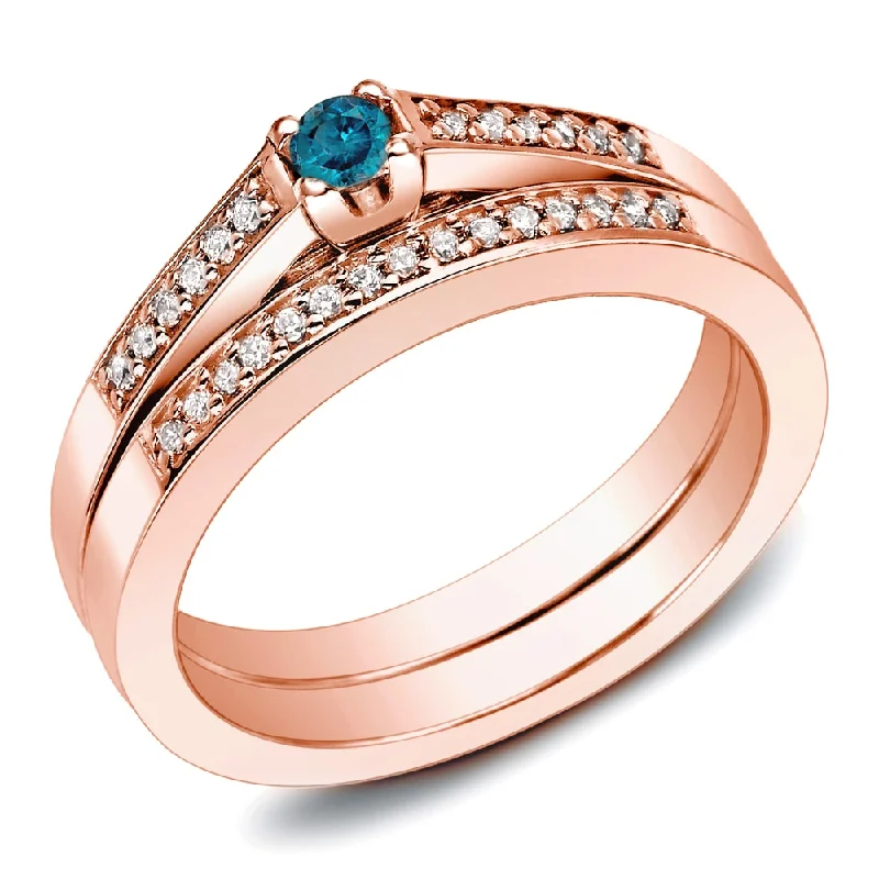 sapphire and diamond wedding ring -Auriya 10k Rose Gold 1/4cttw Petite Blue Diamond Engagement Ring Set