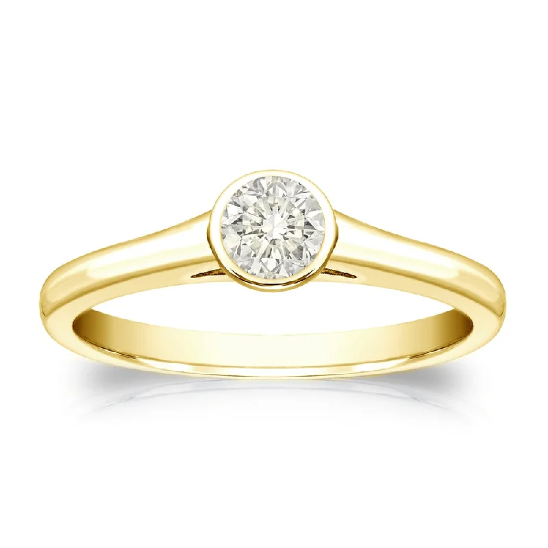 custom signet ring with initials -Auriya 14k Gold 1/4 carat TW Bezel-set Solitaire Diamond Engagement Ring