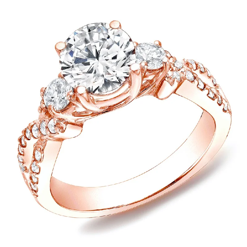 diamond wedding band for women -Auriya 14k Rose Gold 1 1/2ctw 3-stone Diamond Engagement Ring