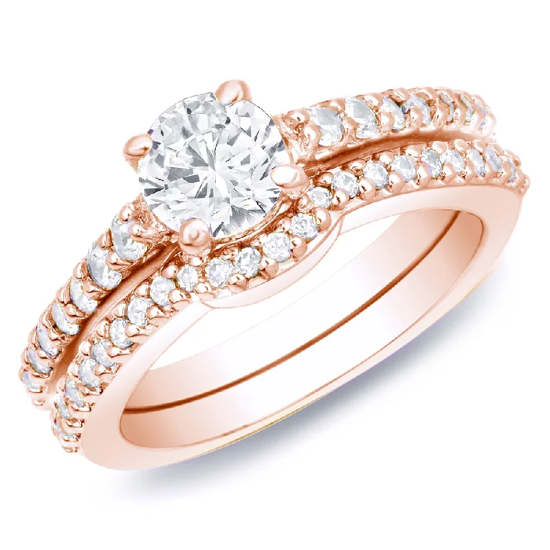 luxury wedding ring for women -Auriya 14k Rose Gold 1ctw Round Diamond Engagement Ring Set