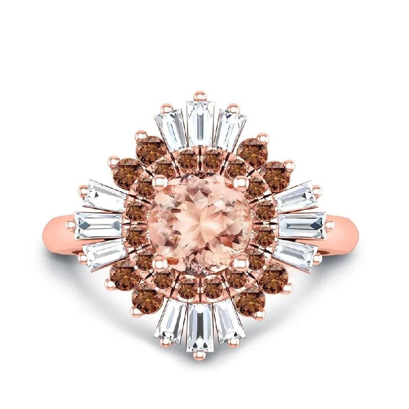 men’s ring with cubic zirconia -Auriya 14k Rose Gold Vintage Ballerina 1ct Morganite and 1ct Baguette Halo Diamond Engagement Ring