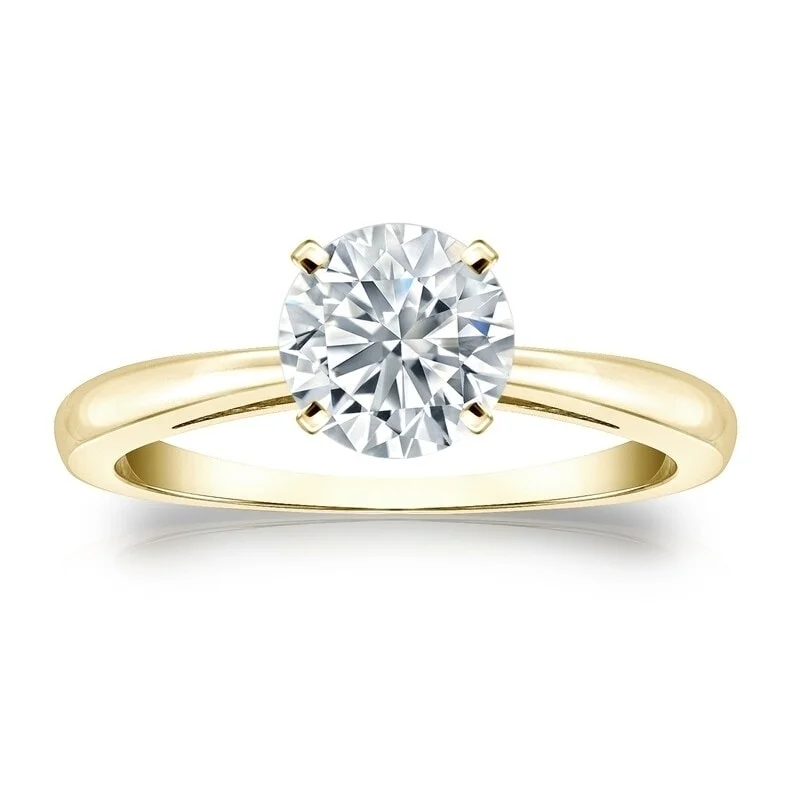 engagement ring with halo diamonds -Auriya 1ctw Round Solitaire Diamond Engagement Ring 14k Gold Certified