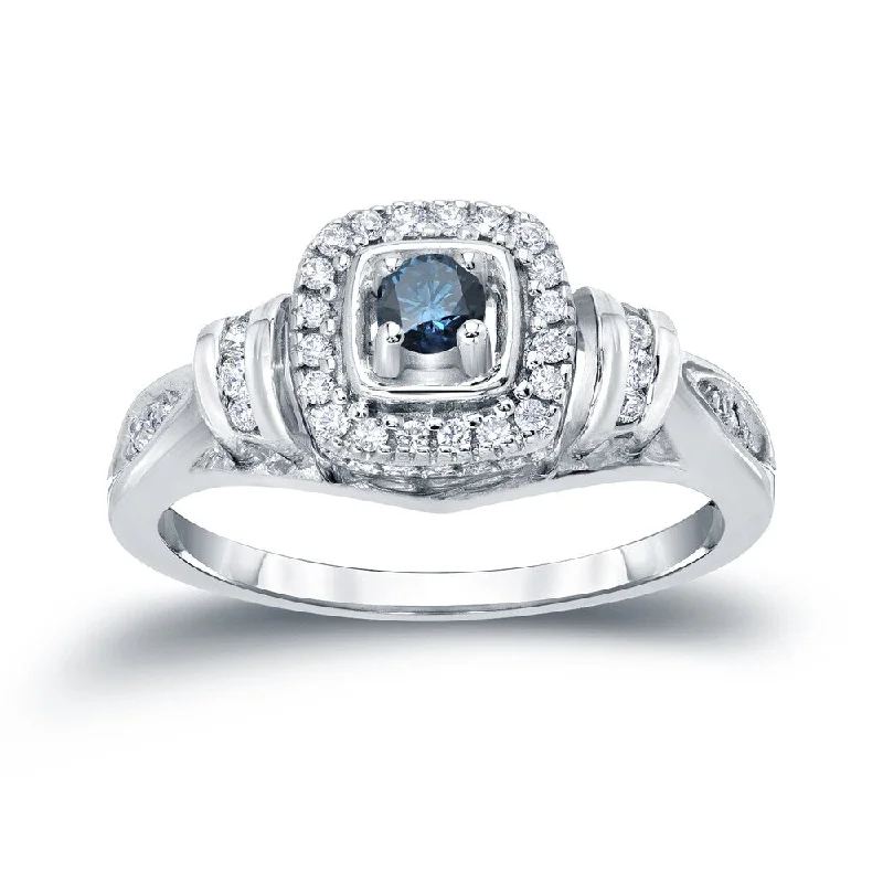 square diamond ring for engagement -Auriya Modern Round 2/5ct TW Blue Diamond Halo Engagement Ring 14k Gold