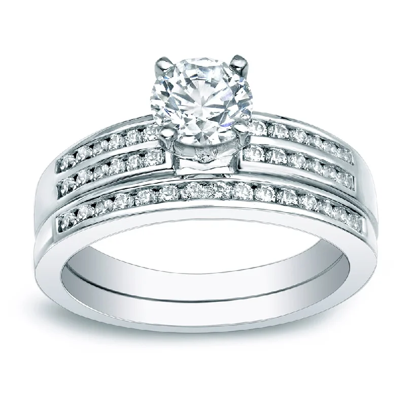 engagement ring with colored diamonds -Auriya Platinum 1cttw Round Diamond Engagement Ring Set