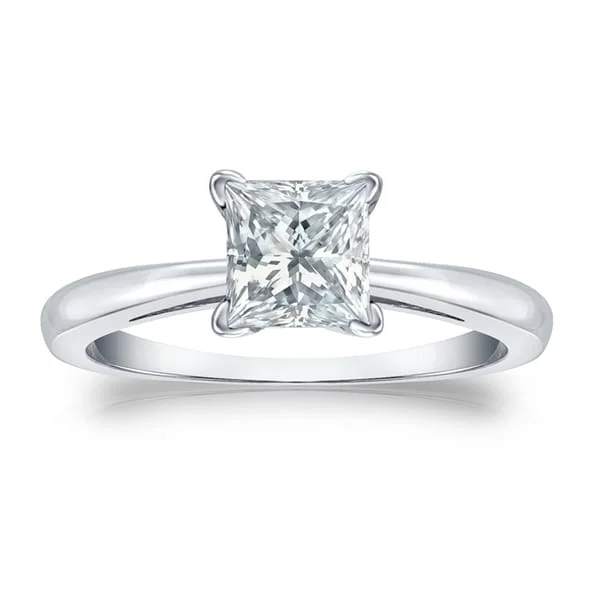 unique engagement band for women -Auriya Platinum GIA Certified 1.00-Carat TDW Princess-Cut Solitaire Diamond Engagement Ring