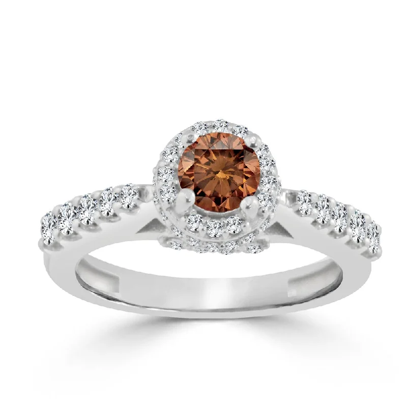 unique engagement band for women -Auriya Unique Round 1ctw Halo Brown Diamond Engagement Ring 14k Gold