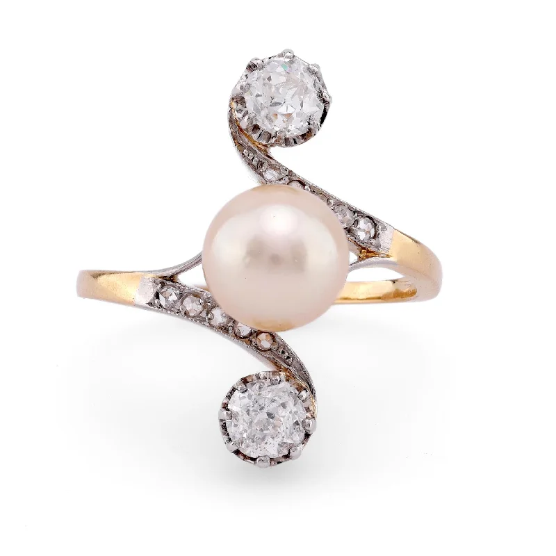 custom wedding band with stones -Belle Époque Pearl Diamond 18K Yellow Gold Toi Et Moi Ring