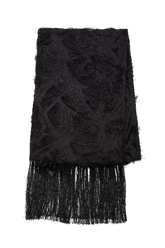 custom signet ring with initials -Blaine Fringe Scarf in Black Silk Virgin Wool Jacquard