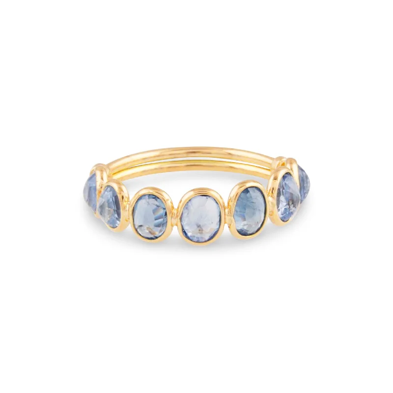 silver stackable rings for women -Blue Sapphire Oval Ring In 18K Yellow Gold