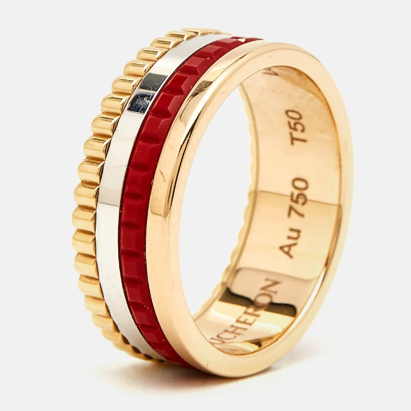 rose gold engagement band for women -Boucheron Quatre Red Edition Ceramic 18K Three Tone Gold Ring