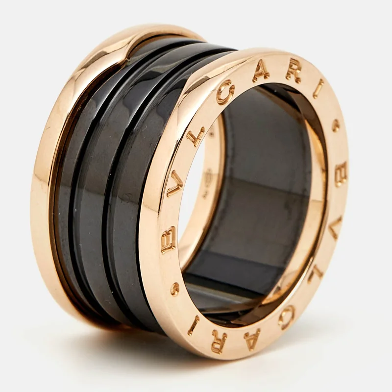 custom wedding band with stones -Bvlgari B.zero1 Black Ceramic 18K Rose Gold 4 Band Ring