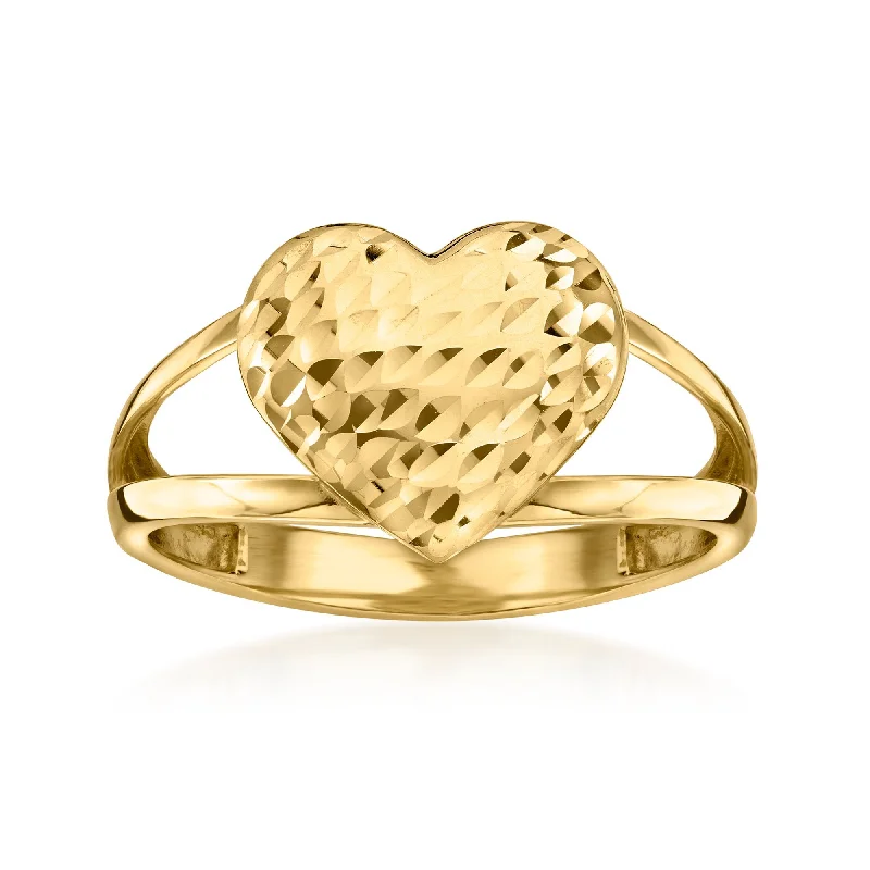 romantic engagement ring for women -Canaria 10kt Yellow Gold Diamond-Cut Heart Ring