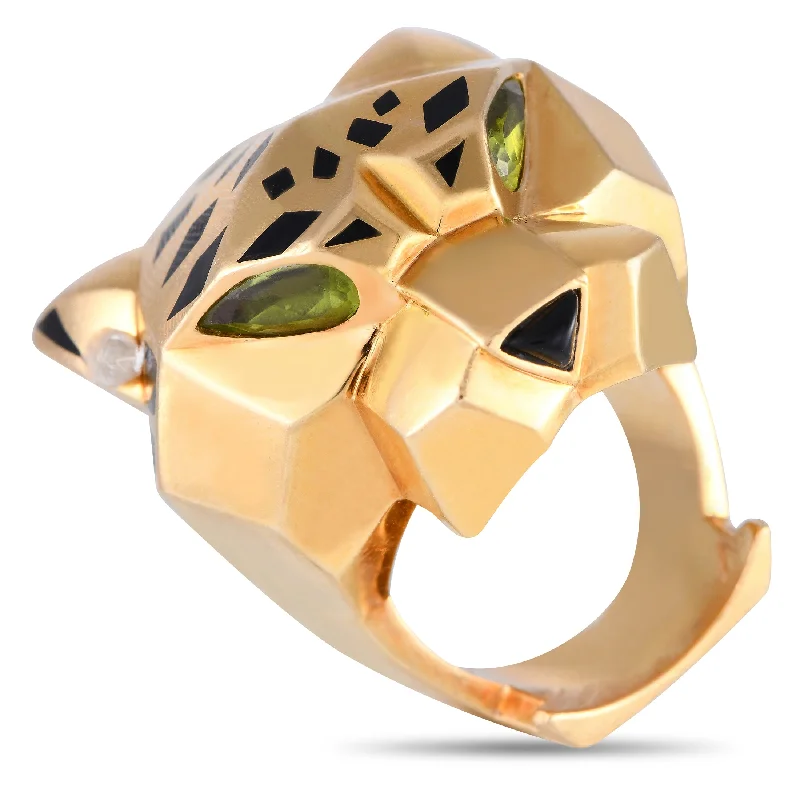 simple men’s wedding band -Cartier Panthere 18K Yellow Gold Peridot and Lacquer Ring CA01-100124