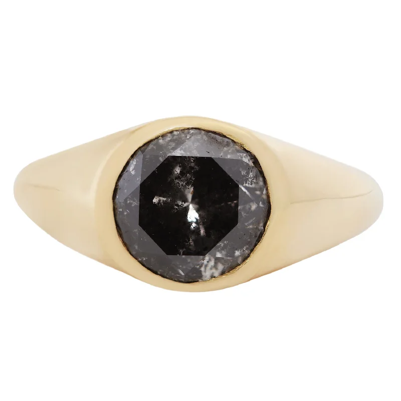 custom birthstone engagement ring -Charcoal Diamond Signet Ring