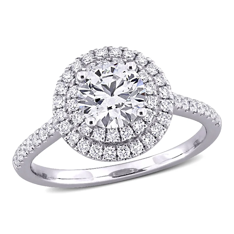 men’s custom-made wedding ring -Created Forever 1 1/2ct TW Lab-Grown Diamond Double Halo Engagement Ring in 14k White Gold