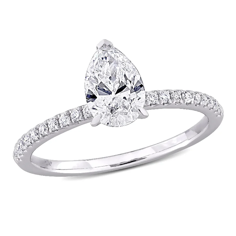 classic diamond ring for women -Created Forever 1 1/6ct TW Pear-Shape Lab-Grown Diamond Engagement Ring in 14k White Gold