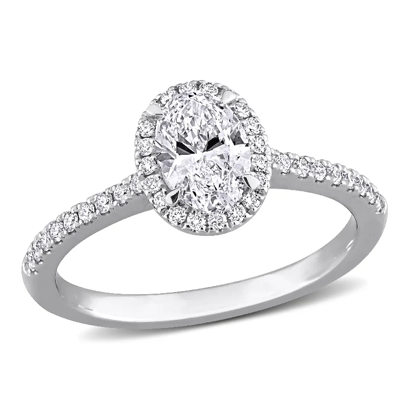 vintage inspired diamond engagement ring -Created Forever 1ct TW Oval Lab-Grown Diamond Halo Engagement Ring in 14k White Gold