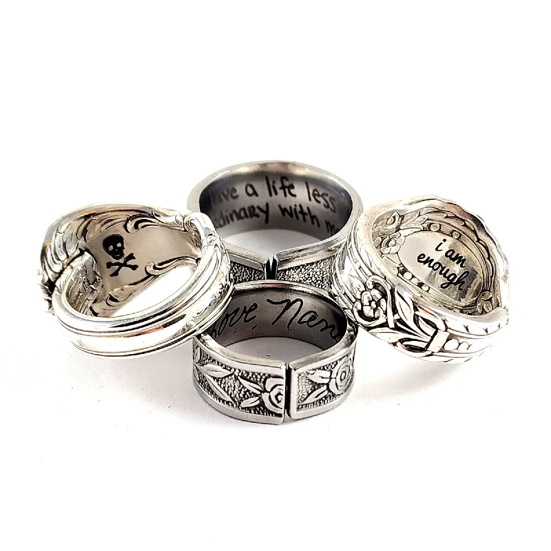 silver stackable rings for women -Add Custom Engraving to Your Spoon Jewelry