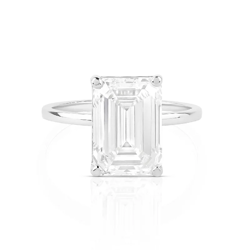 men’s titanium wedding ring -Emerald Cut Lab Diamond on Thin Solid Band Ring - IGI Certified