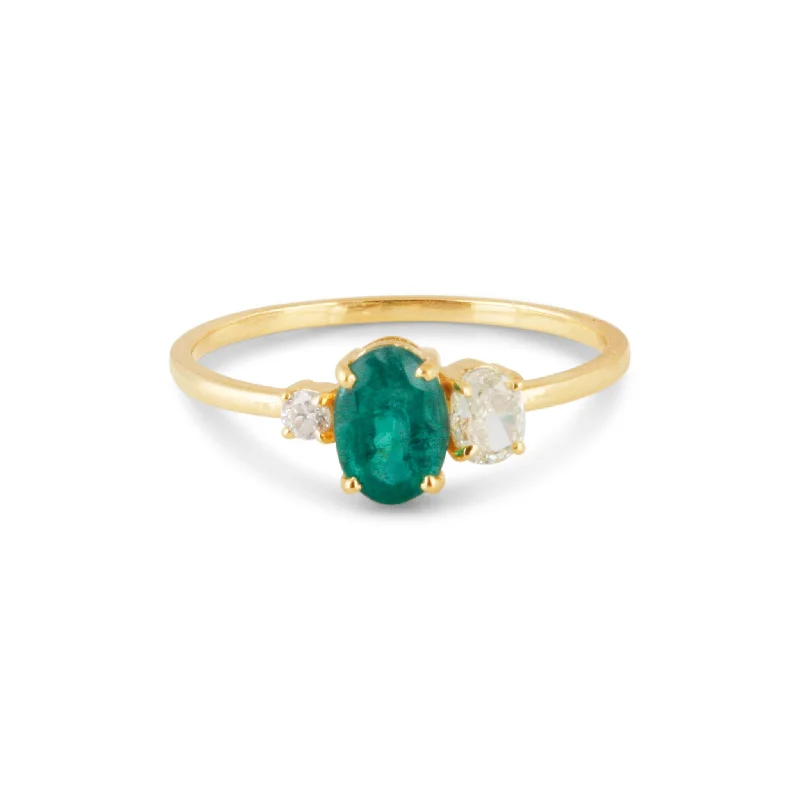 classic diamond ring for women -Emerald Oval & Diamond Ring In 18K Yellow Gold