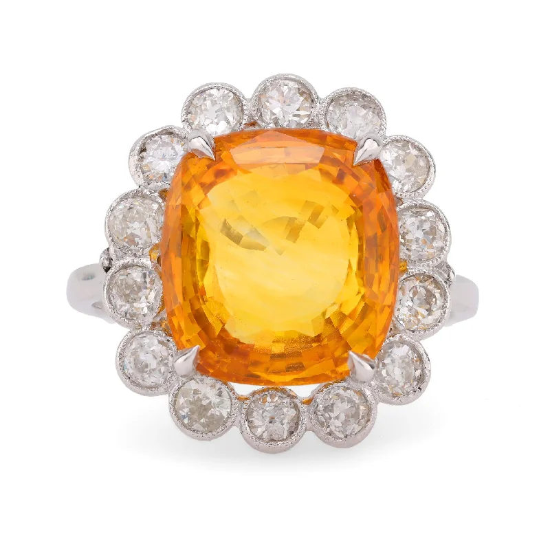 men’s leather wedding ring -French Art Deco GIA 11.22 carat orange sapphire diamond platinum ring