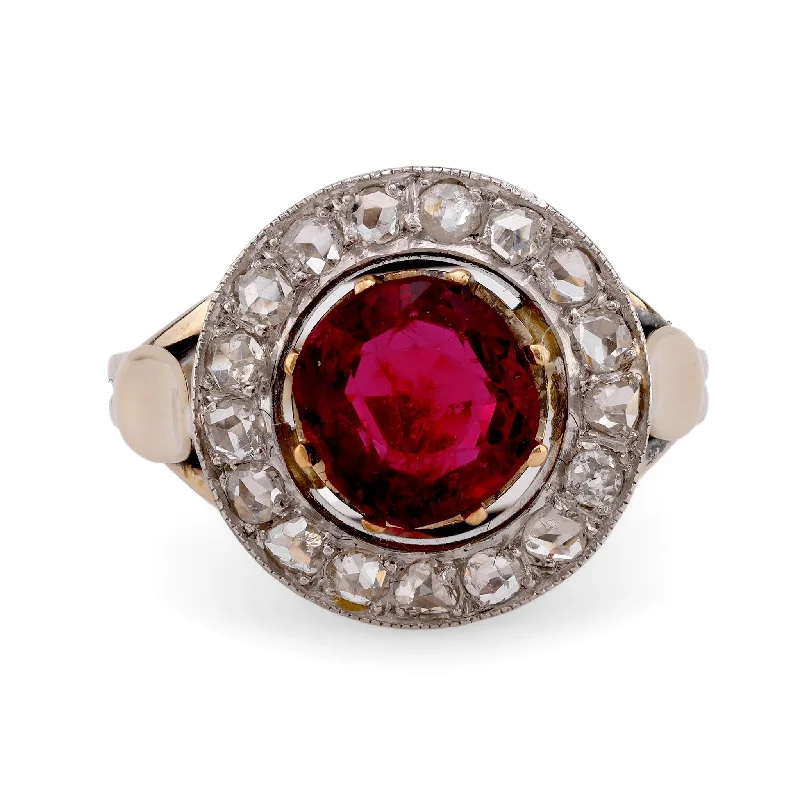 antique wedding ring for women -French Belle Époque Spinel Diamond 18K Yellow and White Gold Target Ring