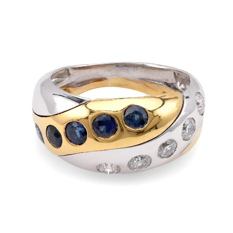 black titanium ring for men -French Diamond Sapphire Two-Tone Gold Band