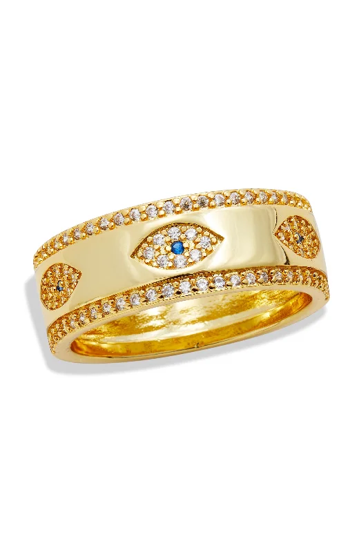 men’s classic wedding ring -Gold Evil Eye Band