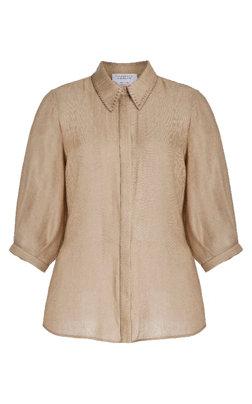 men’s gold wedding ring -Hadley Blouse in Khaki Virgin Wool Cashmere