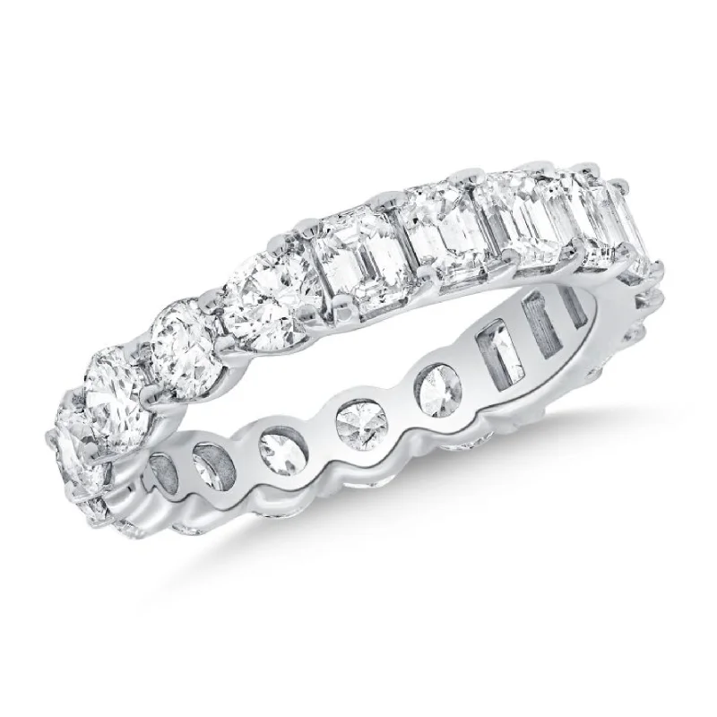 custom wedding band with initials -Half/Half Round and Emerald Cut Lab Diamond Eternity Ring