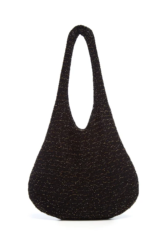 black titanium ring for men -Hedone Knit Hobo Bag in Black & Gold Beaded Cashmere