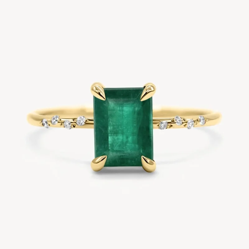 gold wedding ring set for couples -Large Starry Emerald Ring