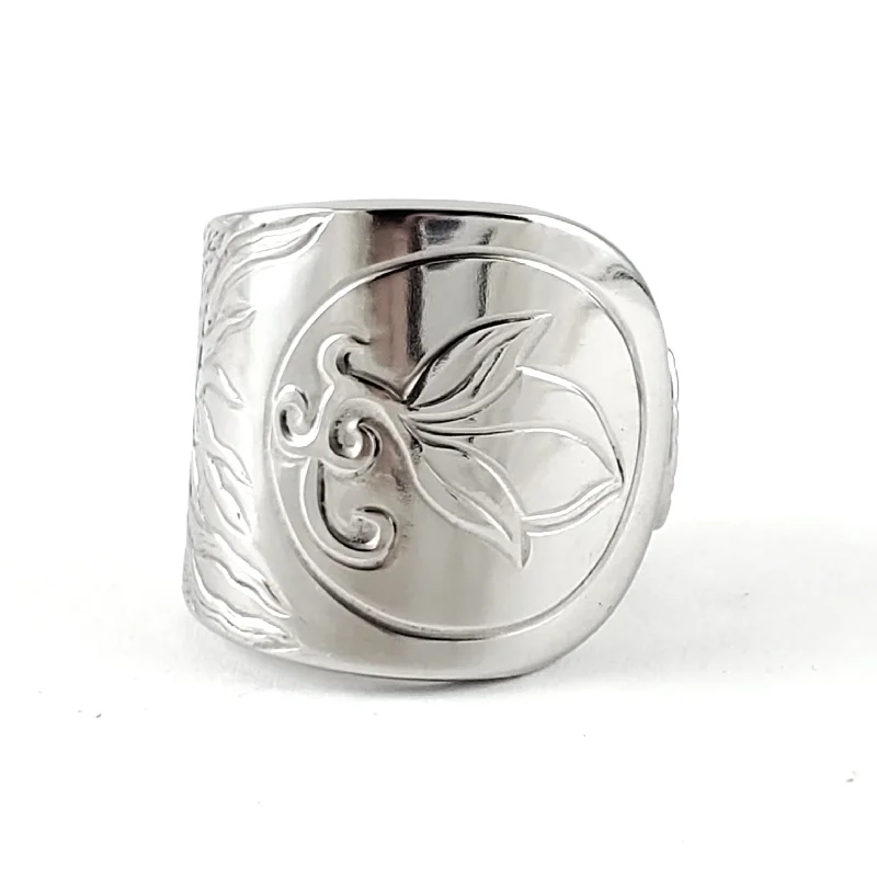 custom wedding ring set -Lotus Flower Bud Stainless Steel Spoon Ring