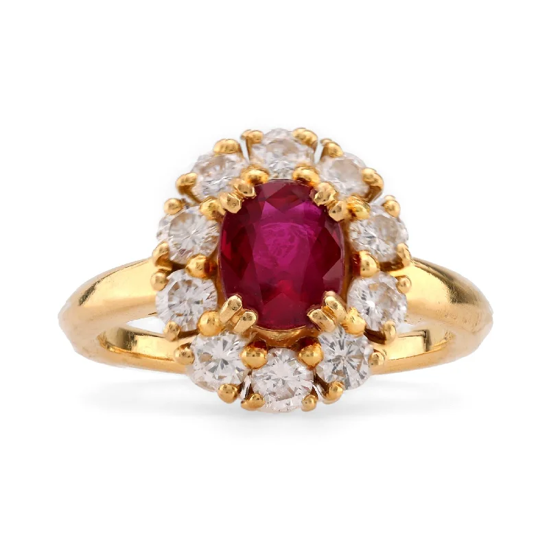 vintage wedding band for women -Mauboussin Paris 1.3 Carat Oval Cut Ruby Diamond 18K Yellow Gold Cluster Ring